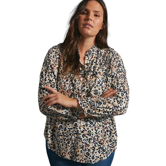 Anthropologie Tops - Anthropologie Maeve Top Womens Size 6 Tan Brown Katia Leopard Animal Print Boho